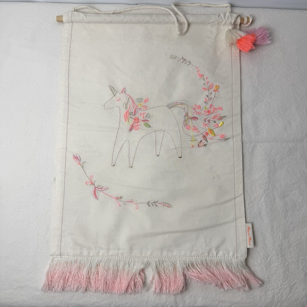 Meri Meri Unicorn Wall Hanging Banner Embroidered Tassel Stars Girls Room 15x12"